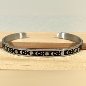 🥳BOGO! Celestial Silver and Black Cuff Bracelet. “She doesn’t fight alone”